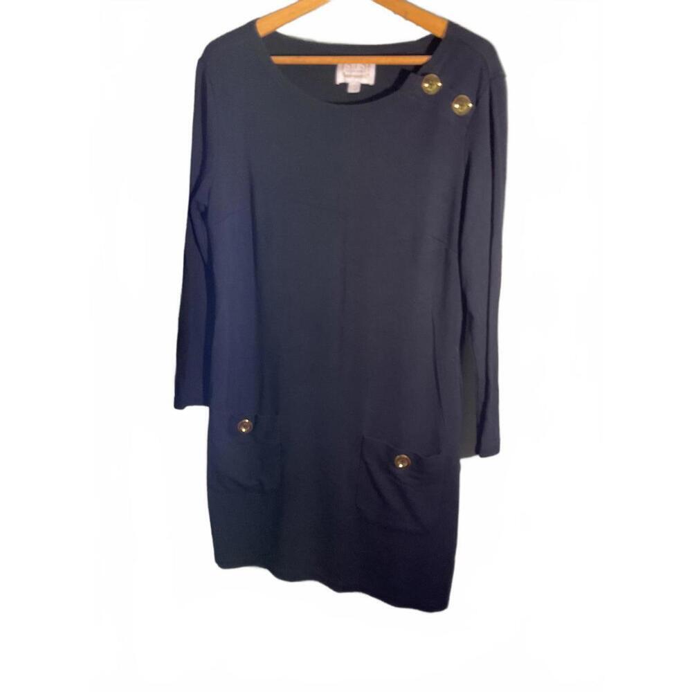 Sail to Sable Navy Blue Long Sleeve Classic Tunic Dress with Gold Buttons M